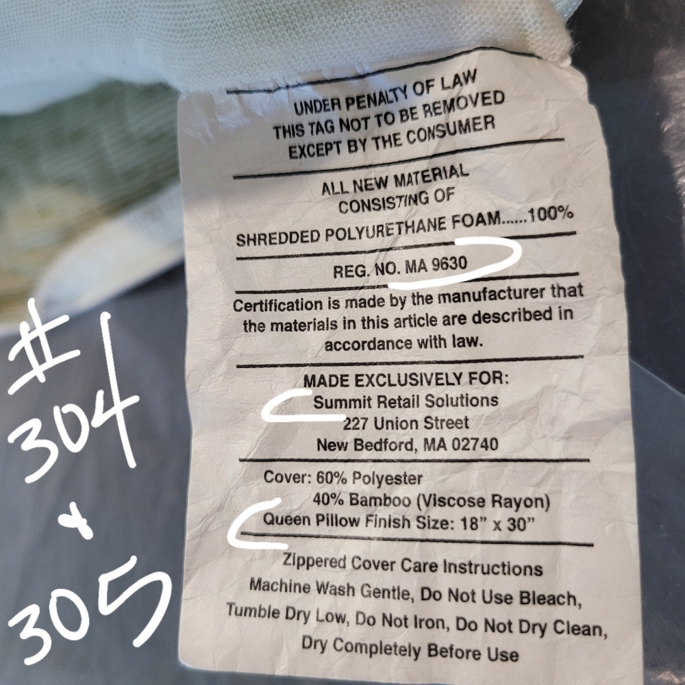Bamboo #304 & 305 Pillows 8" Shredded Memory Foam Zip Cover Costco - Picture 8 of 14